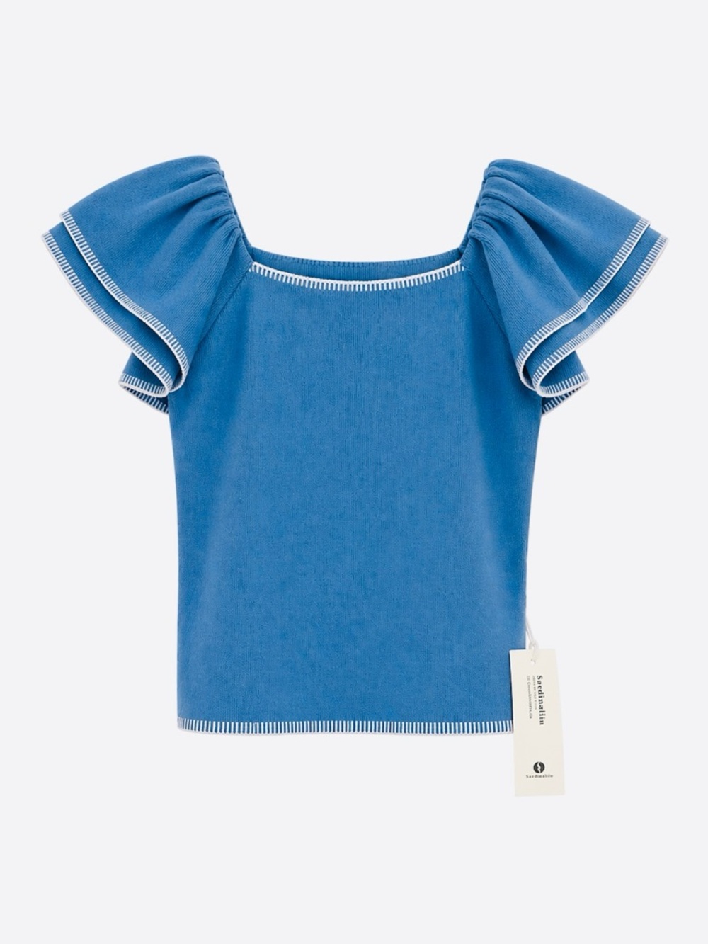 Blue Ruffle Sleeve Knit Top - Picture 2 of 5